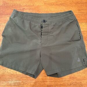 Men's Olive Green Athletic Swim Shorts with Button Fly